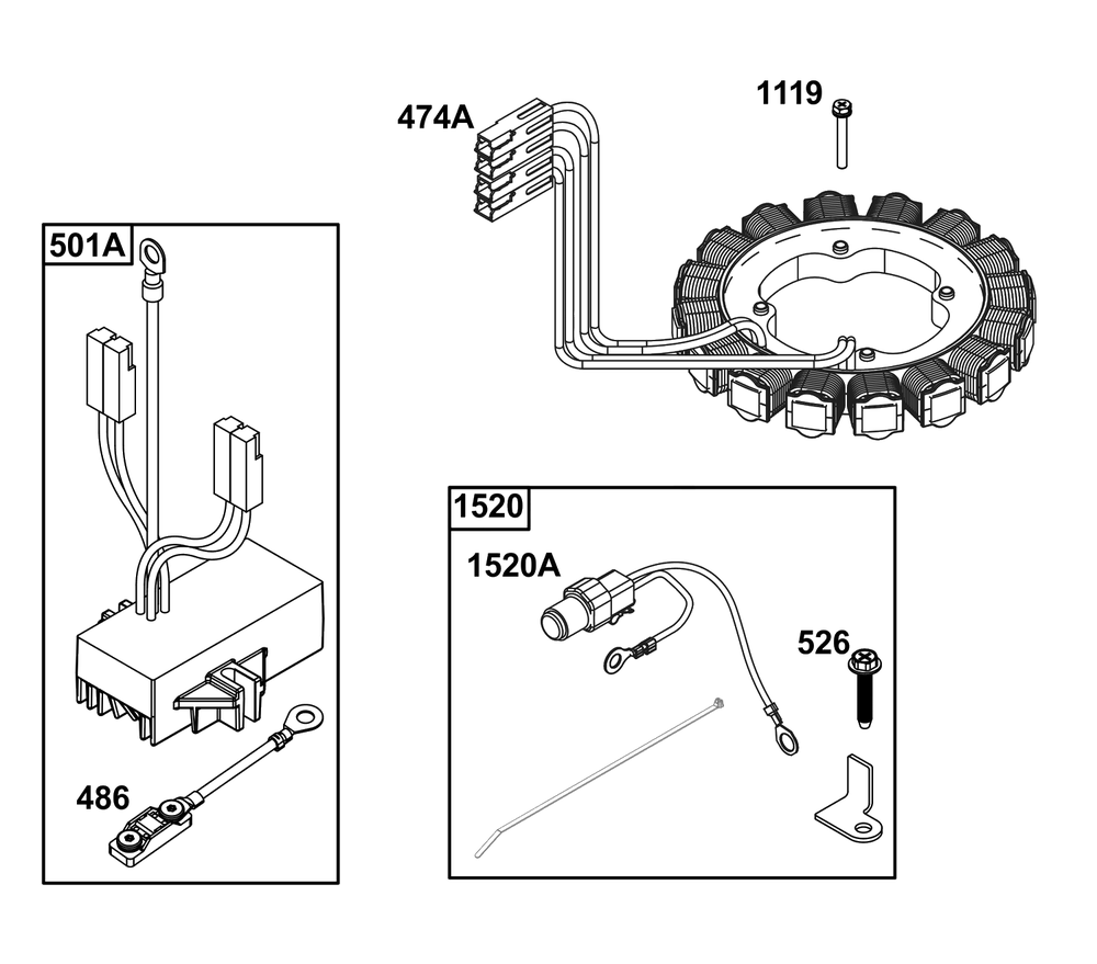 Alternator Group Diagram and Parts List for 61G377-0104-J1  Briggs and Stratton Engine